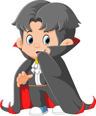 Cartoon boy wearing in Halloween Dracula costume