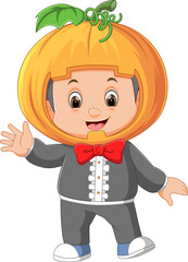 Cute Kid Wearing Pumpkin Costume