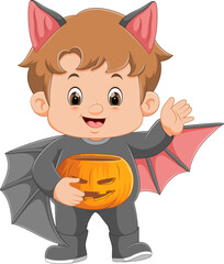Cute Boy in Bright Halloween Bat Costume Celebrate Holiday