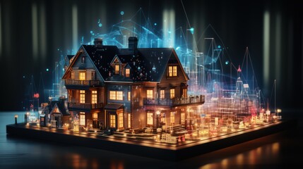 modern technology building house hologram 