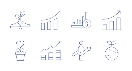 Fototapeta na wymiar Growth icons. Editable stroke. Containing growth, growth graph, bar chart, investment, career.
