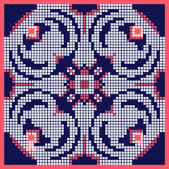 Square Ethnic Patterns can be used for backgrounds, Clothing, Fabric, Batik, Knitwear, Embroidery, Ikkat, Pixel pattern. Traditional design.