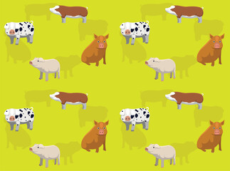 Various Pig Breeds Cartoon Seamless Wallpaper Background