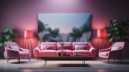 modern pink light bed room with gaming chair and monitor display 