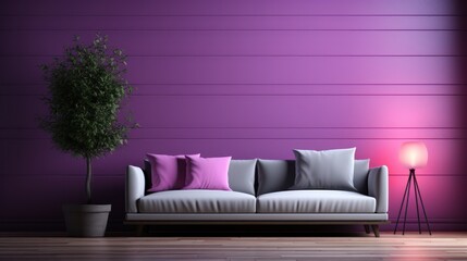 purple sofa in a room with a sofa
