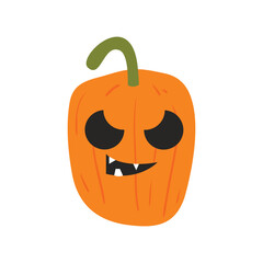Scary Halloween pumpkin faces. Scary smiles. Evil pumpkin for autumn Halloween celebration. Spooky face on white background isolated. Jack o Lantern decoration for funny halloween