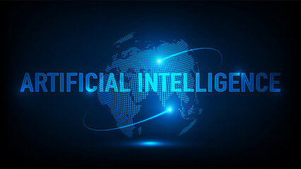 Artificial intelligence (AI) digital world smart futuristic interface technology background, Vector Illustration