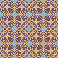 Decorative Asian Folk Seamless Pattern. Ornament of Asian Nomads: Kyrgyz, Kazakhs, Bashkirs, Tatars, Yakut, Mongols. Ethnic Vector Illustration for Paper Products, Textiles.