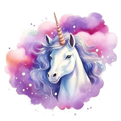 Cute watercolor unicorns isolated on a white background. Design for baby shirt design, nursery decor, card making, party invitations, logos, greeting cards, posters, D.I.Y. and other.
