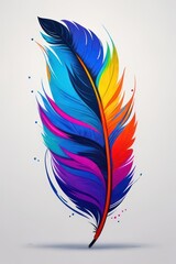 Colorful feather illustration isolated on white background. generative AI