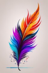 Colorful feather illustration isolated on white background. generative AI