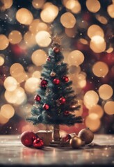 Fototapeta na wymiar Merry Christmas Poster With Christmas Tree Ornaments