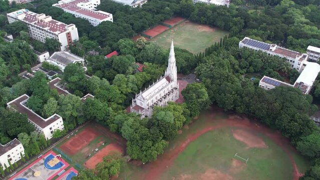 Aerial footage of Christ the king church located in Loyola College Chennai. The name Loyola comes from the ancestral castle where &Iacute;&ntilde;igo L&oacute;pez de Loyola was born in 1491.