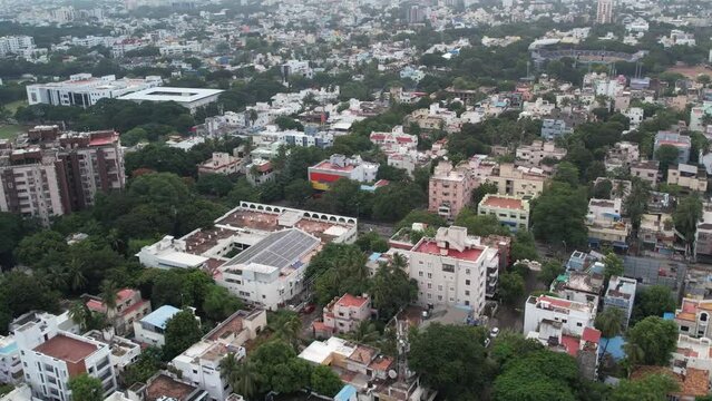 Aerial footage of Chennai CIty posh area called as nungambakkam
