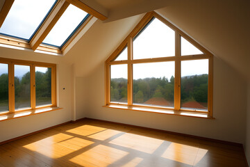 The roof of the house with a nice window. Empty room with window
