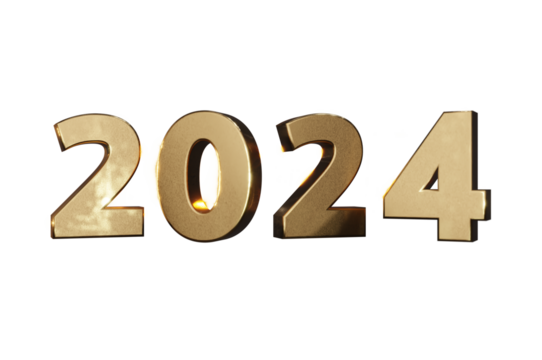 3D Illustration, Gold font 2024 background new year