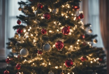 Merry Christmas Banner With Christmas Tree Ornaments