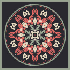 Round Asian Pattern of the nomads of Central Asia and Kazakhstan, Kyrgyzstan. Nomadic ethnic stamp style. Asian ornaments.	
