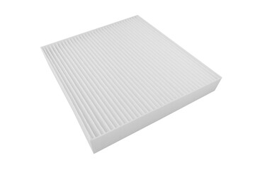 New car air filter element. Car cabin air filter texture background. Close-up air filter isolated. Quality spare parts for car service or maintenance