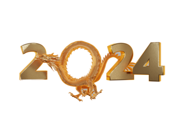 3D Illustration, Happy chinese new year 2024 the golden dragon . 3D 插圖，2024 年農曆新年快樂金龍