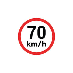 Speed limit sign 70 km h icon vector illustration
