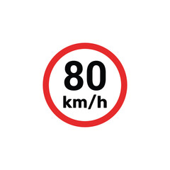 Speed limit sign 80 km h icon vector illustration