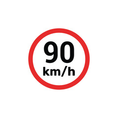 Speed limit sign 90 km h icon vector illustration