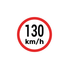 Speed limit sign 130 km h icon vector illustration