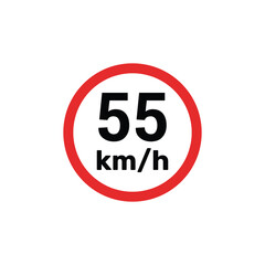 Speed limit sign 55 km h icon vector illustration