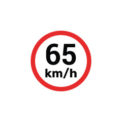 Speed limit sign 65 km h icon vector illustration