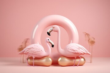 premium podium abstract studio love flamingo splay pink concept inflatable 3d concept background render pink promotion pastel illustration minimal fun showcase summer 3d product gold