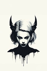 illustration of a beautiful girl with horns