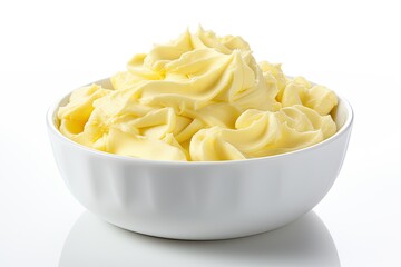 Bowl of butter curls isolated on white background