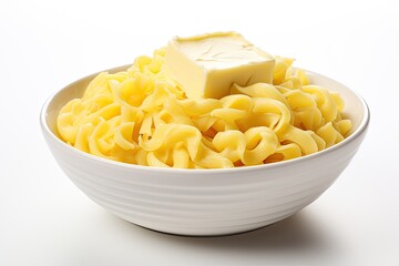 Bowl of butter curls isolated on white background