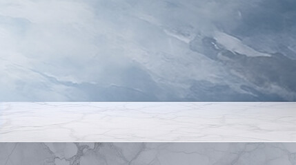 3D luxury marble counter table with blue marble background for product placement. Mock up template for product presentation