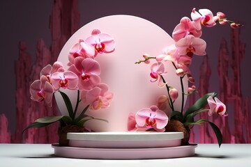 premium podium copy 3D white cosmetics pink orchid background beauty minimal Showcase 3D illustr natural mockup pedestal space Trendy Abstract splay banner stand flower