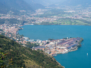 Fototapeta premium Amazing aerial landscape of the village of Lovere from the mountain. A famous tourist destination at Iseo lake