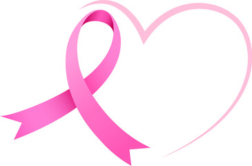 Pink ribbon symbol with heart. Breast Cancer Awareness Month. Icon design. For poster, banner and t-shirt. Vector Illustration.