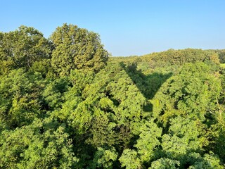 View of forests, fields, villages and Zagorje hills, during a panoramic balloon flight over Croatian Zagorje - Croatia (Panoramski let balonom iznad Hrvatskog zagorja - Hrvatska)