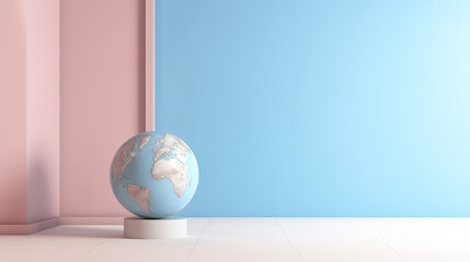 Glowing Globe with Wire frame latitude and longitude lines, Blue Global Business, copy space