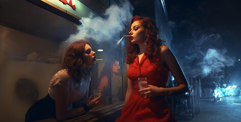 girls outside the club smoke cigarettes hd wallpaper