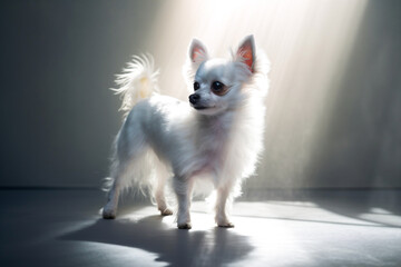 Graceful White Terrier Basks in the Comfort of Home. White pomeranian puppy. 