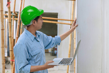 Engineer safety officer work check quality of building. Contruction project Quality Control team...