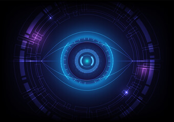 Abstract blue eye cyber security technology background. Vector illustration. - 640519361