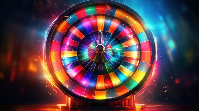 Colorful Fortune Spinning Wheel, Roulette Wheel In Motion With A Bright And Colorful Background