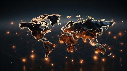 World map technology background with shining light 
