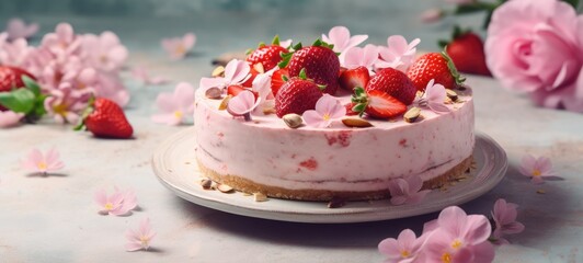 Obraz na płótnie Canvas strawberry cake tart pie dessert pastry food, ai