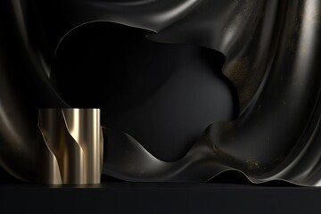 beautiful podium cloth render black product pedestal silk splay wave feminine advertisement cloth background dark mockup luxury presentation gold beauty stand