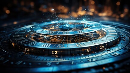 Abstract background clock ticking in space and time  - obrazy, fototapety, plakaty