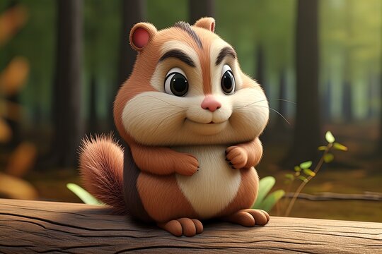 Chubby brown chipmunk, cute. Cartoon, illustration, 3d render digital illustration